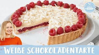 Weiße Schokoladentarte  Schokokuchen mit Himbeeren 😋😍  Einfach Backen [upl. by Hgielsel]