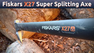 Fiskars X27 Super Splitting Axe  long hardwood logs workout [upl. by Aratnahs764]