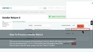 How To Process a Vendor Return in Cetec ERP [upl. by Bonn]