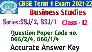 CBSE Class 12 Business Studies Term 1 Answer Key 202122 Subject Code 054QCode 06614 06624 [upl. by Josie]