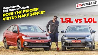 Volkswagen Virtus 1 vs 15  Bigger Engine Worth It  0100 Performance Mileage Prices Compared [upl. by Phillipe957]