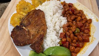 Cook with Me  A Typical Puerto Rican Weeknight Dinner  Chuletas  Rice amp Beans Tostones [upl. by Solenne]