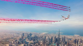 Spectacular Dubai Flypast with Emirates A380 and Red Arrows [upl. by Nappie848]