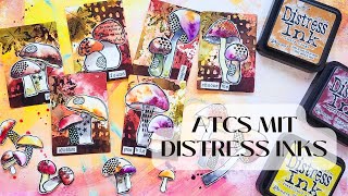 Gestempelte 🍄 ATCs mit Distress Ink und Schablonen Hintergrund [upl. by Story]