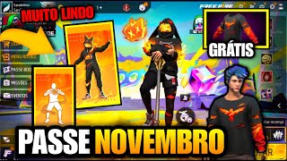 PASSE BOOYAH NOVEMBRO CAMISA T42 CUBO MÃGICO ANIMAÃ‡ÃƒO TAPETE VERMELHO E MAIS NOVIDADES FREE FIRE [upl. by Andert]