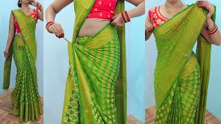 Banarashi silk saree draping in very easy steps  stone work silk saree DRAPING TUTORIAL for wedding [upl. by Adaynek561]