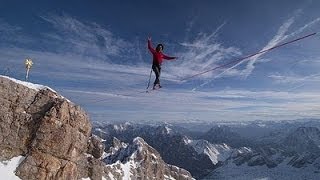 Men Walks on Tightrope Between Two French Alps Mountains [upl. by Naelopan]