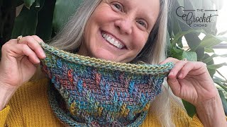 Tunisian Step Stitch Cowl  EASY  The Crochet Crowd [upl. by Surtemed]