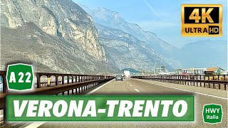 4K  Autostrada A22 del Brennero  Verona  Trento  Real Time [upl. by Nyrahtak]