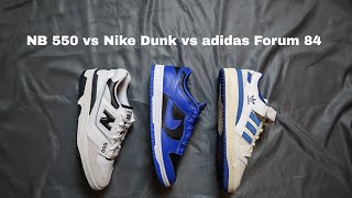 NB 550 v Nike Dunk Low v adidas Forum 84 Low  Which 80s basketball shoe would you pick [upl. by Thecla]