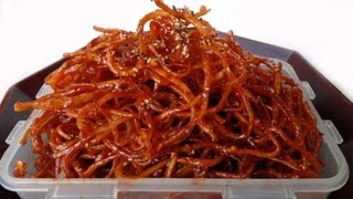 Seasoned dried shredded squid ojingeochae muchim 오징어채무침 [upl. by Airrotal]