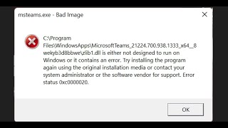 Fix msteamsexe Bad Image Error Status 0xc0000020 Windows 11 [upl. by Agnes]