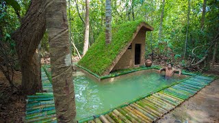 Build The Most Beautiful Bamboo Swimming Pool Around Luxury Villa house by ancient skills [upl. by Fasa]