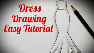 How to draw beautiful dress  gown drawing design easy Fashion illustration sketching step by step [upl. by Neleag]