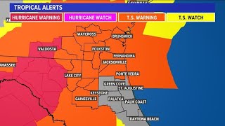 Tropical Storm Warnings now in effect for the First Coast  Sunday 5pm Debby Update [upl. by Lerak]