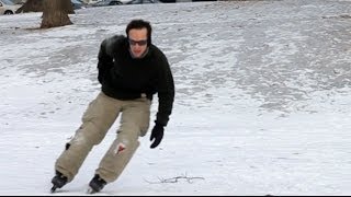 Ice Skating In Inline Skates Ice Blades [upl. by Yekciv]