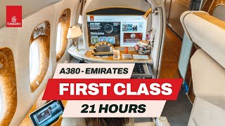 21 HOURS IN EMIRATES A380  FIRST CLASS AT ECONOMY PRICE [upl. by Hewart]