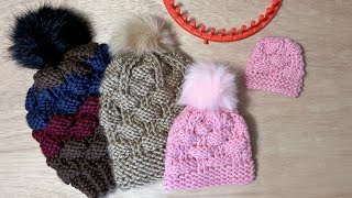 How to LOOM Knit a Hat The Textured Ribbon Stitch aka The Brickwall [upl. by Airbmak]