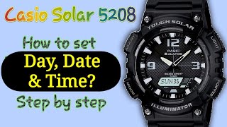 How to set Time and Date Casio Tough Solar 5208 aqs810w aqs800w [upl. by Ahsiad]