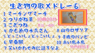 生き物の歌メドレー⑥（マーチングマーチ 釣鐘草 こぎつね 鴎の水兵さん どっこいしょ 早春賦 笑いかわせみに話すなよ 山のロザリア 子鹿のバンビ 赤い鳥小鳥）童謡唱歌 竹内月照子 奏でる絵巻528 [upl. by Llerehc]