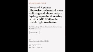 Research Update Photoelectrochemical water splitting and photocatalytic hydrogen pro  RTCLTV [upl. by Even]