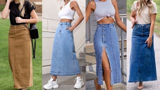 LONG DENIM SKIRT OUTFIT IDEAS [upl. by Ayouqes]