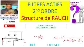 Filtre actif 2nd ordre  structure de RAUCH diagramme de Bode fréquence de coupure cours [upl. by Atnohs]