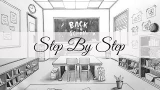 How to Draw in One Point Perspective  Kids classroom  Step By Step [upl. by Fernas]