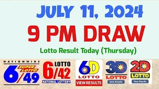 Lotto Result Today 9pm draw July 11 2024 649 642 6D Swertres Ez2 PCSOlotto [upl. by Nerro]