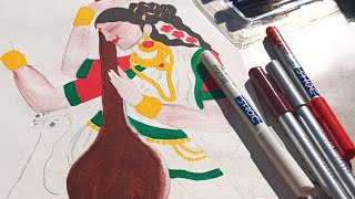 how to draw Saraswati Mata ji saraswati mata ji drawing kaise banaye 🙏🙏 [upl. by Redle]