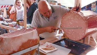 Slovenia Street Food Cutting Huge Mortadella and Ham [upl. by Torbart]