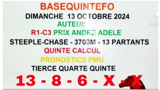 Pronostics PMU Quinté dimanche 13 octobre 2024  Quinté Calcul [upl. by Kaya]