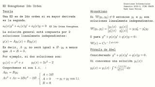 Ayudantía 5 20202 Ecuaciones Diferenciales Homogéneas de 2do Orden [upl. by Kelcy]