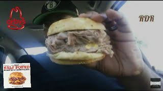 Arbys NEW HALF POUND Beef N Cheddar Sandwich Review [upl. by Ayiram978]