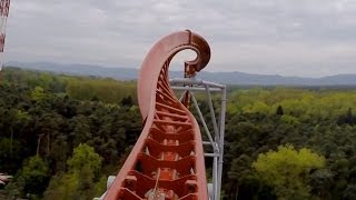 Sky Scream Roller Coaster POV Premier Launched Ride Holiday Park Germany Achterbahn [upl. by Birkner575]