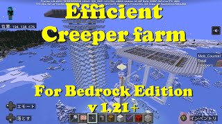 Minecraft Efficient Creeper farm for Bedrock v121 1 double chest of gunpowder per hour [upl. by Raffo]