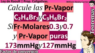 Calcule 𝐏𝐫𝐞𝐬𝐢ó𝐧 𝐝𝐞 𝐕𝐚𝐩𝐨𝐫 𝐭𝐨𝐭𝐚𝐥 de C₂H₄Br₂ y C₃H₆Br₂ si fracciones molares 03 y 07  𝐋𝐞𝐲 𝐝𝐞 𝐑𝐚𝐨𝐮𝐥𝐭 [upl. by Adnilem]