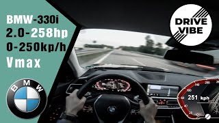 4k BMW 330i 2020  258hp  POV  0250 kph Autobahn  Vmax  TopSpeed [upl. by Violeta497]