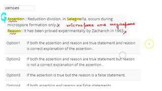 Assertion  Reduction division in Selaginella occurs during microspore formation only Reason [upl. by Eibrad]