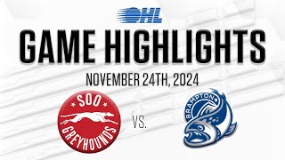 OHL Highlights Sault Ste Marie Greyhounds  Brampton Steelheads Nov 24 2024 [upl. by Analak312]