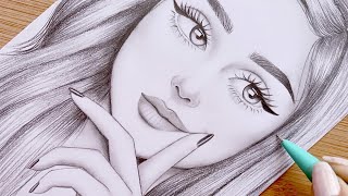 Pencil Sketch for beginners  How to draw a face  step by step  Girl Drawing [upl. by Werdnael414]