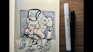 Pig in a robot  Drawing and Inking [upl. by Seyler902]