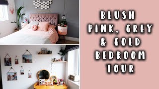 BEDROOM MAKEOVER TOUR  BLUSH PINK GOLD amp GREY BEDROOM [upl. by Eitsud]