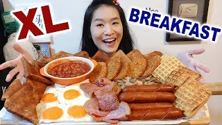 BIG BREAKFAST CHALLENGE Fried Bacon amp Eggs Sausages Baked Beans  Mukbang w Asmr Eating Sounds [upl. by Tadio]