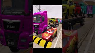 Double Flatbed Trailer Truck vs Speed bumps  Train vs Cars  Tractor vs Train  BeamNG Drive 377 [upl. by Phyllis]