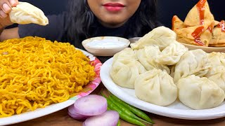 EATING MAGGIE WITH CHICKEN MOMO amp SAMOSA  ASMR  MUKBANG [upl. by Sturdivant]