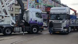 DEEL1 KERMIS 🎢🎡🎠🎪AFBOUW IN LEIDEN bij molen de valk en Langegrach en schuttersveld en beestenmarkt [upl. by Dennard211]