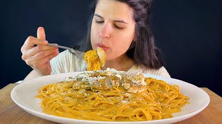 CHICKEN SPAGHETTI WITH CREAMY TOMATO SAUCE  MUKBANG  ASMR  EATING SOUNDS [upl. by Cartan]