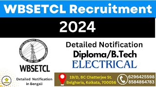 WBSETCL Recruitment 2024  DiplomaBTechElectrical  By Easy2Learning [upl. by Ainimreh]