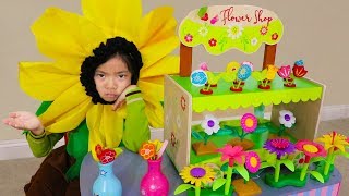 Emma Pretend Play w Cute Wooden Colorful Flower Shop Girl Kids Toys Playset [upl. by Werby551]